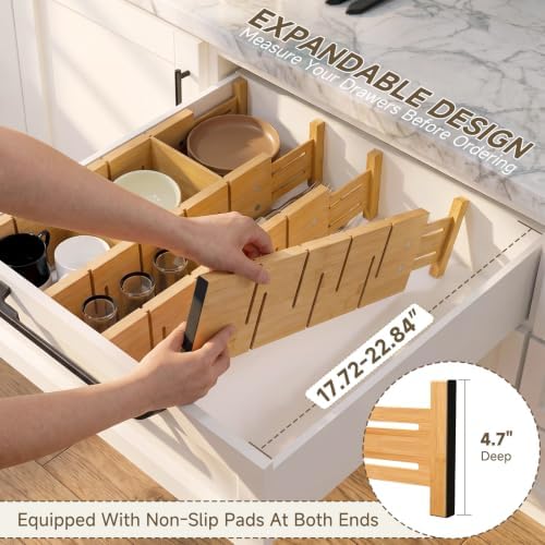 Deep Drawer Dividers For Clothes,Expandable Drawer Organizer (4, Long)