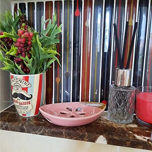 Ceramic Soap Dish with Self Draining Tray for Bar Soap, Bathroom, Kitchen (Pastel Pink)