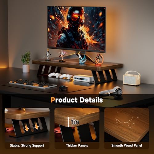 Monitor Stand - 24 Inch Wood Monitor Stand Riser, 220 Pounds Load Capacity Desk Monitor Riser for Laptop/PC/Printer, Des