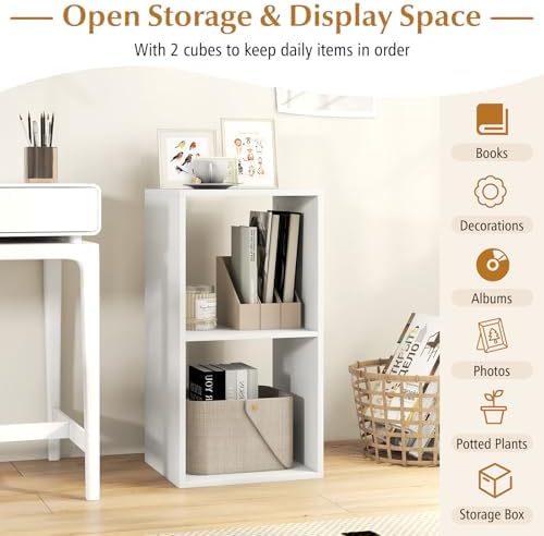 Tangkula 2-Cube Bookcase, 3-Tier Bookshelf with Open Compartments, Freestanding Cube Storage Organizer with Anti-Topplin