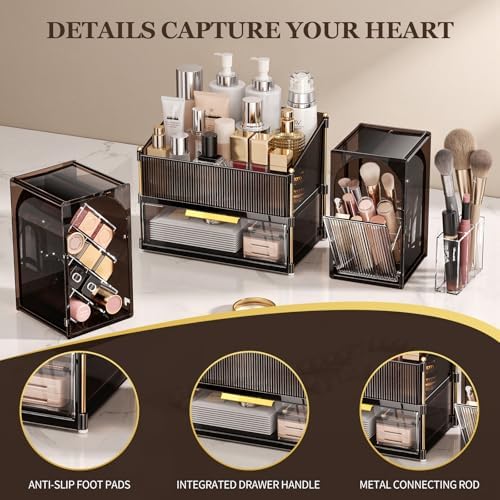 INVSSENE Stackable Makeup Organizer Countertop, Storage Perfume Skincare Cosmetic Lipstick Face Mask Makeup Brush Palett