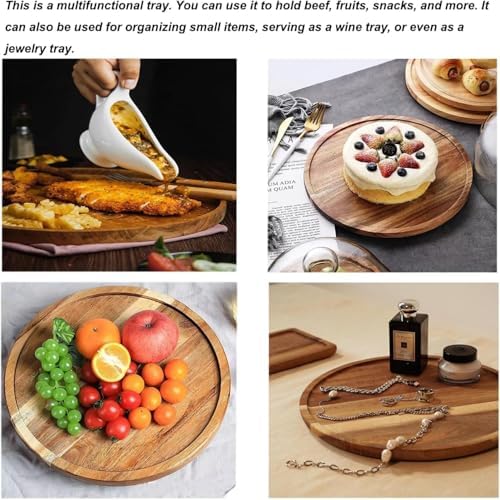 10inch Acacia Wood Lazy Susan Organizer Kitchen Turntable for Cabinet Pantry Table Organization Wooden Round Trays Home 