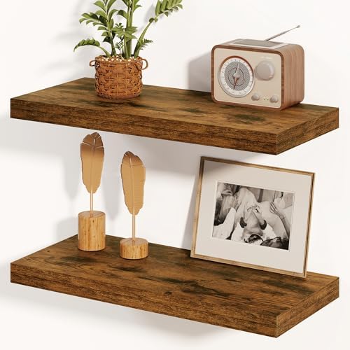 Floating Shelves, 8 Inch Deep Floating Shelves, 24"W x 8"D Wall Shelves Set of 2, Rustic Wood Floating Shelf for Home De