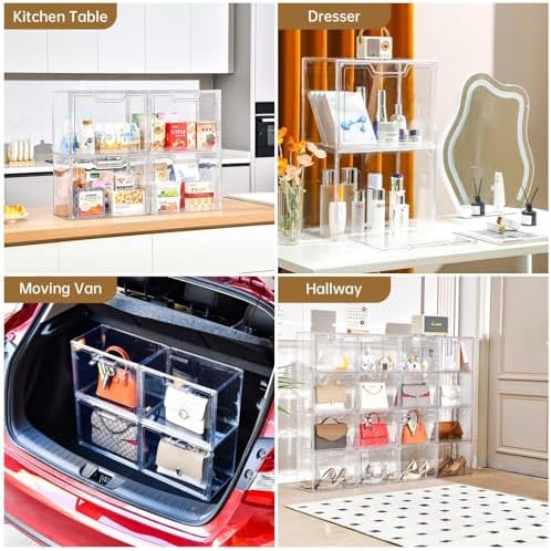 Freebat Stackable Storage Organizers, Clear Acrylic Display Case, 9-Pack Acrylic Boxes with Lids, Clear Storage Containe