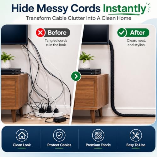 4 Pcs 6 Feet Linen Fabric Cord Cover, Decorative Cable Sleeve