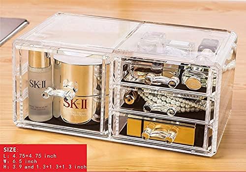 Cq acrylic 3 Pack Clear Makeup Organizer for Vanity,Countertop,Stackable 8 Drawers Cosmetic Storage for Hair Clip,Jewelr