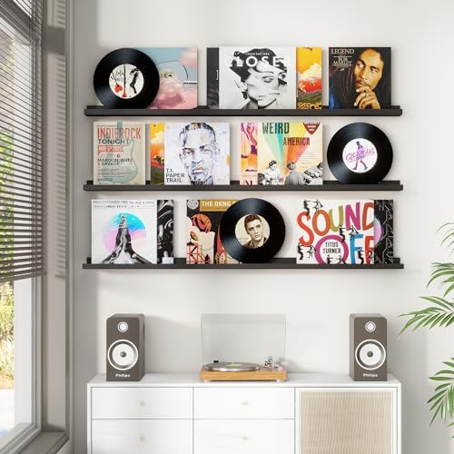 Axeman Picture Ledge Shelf, 55 Inch Black Floating Shelves Set of 3