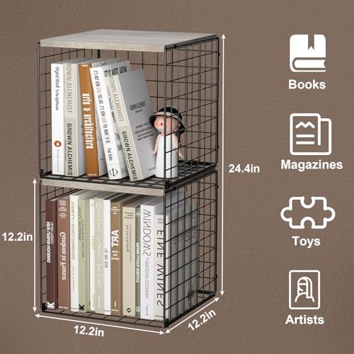 Dmevkic 2 Cube Small Bookcase,Bookshelf for Small Spaces Book Shelf,12.2 x 12.2 x 12.2, DIY Variable Stackable Cube Stor