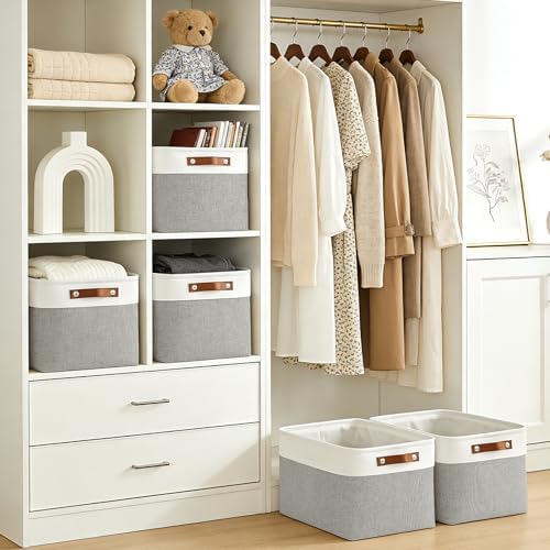 Bagnizer Storage Bins Large Fabric Storage Baskets for Shelves 3 Pack, Decorative Linen Closet Baskets with Handles for 