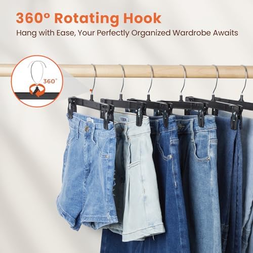 HOUSE DAY Black Pants Hangers with Clips 50 Pack, 10 Inch Skirt Hangers