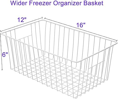16Lx12Wx6H inch Wider Freezer Organizer Baskets Container, Refrigerator Metal Wire Storage Bins with Handles for Kitchen