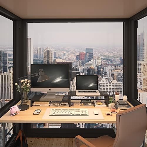 WESTREE Dual Monitor Stand Riser - 2 Shelf Computer Stand with Adjustable Length and Angle, Desktop Organizer for 2 Moni