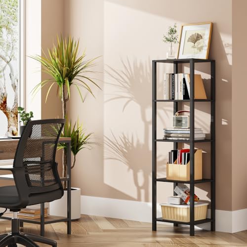 TUTOTAK Bookshelf, 5-Tier Tall Narrow Book Shelf for Small Space