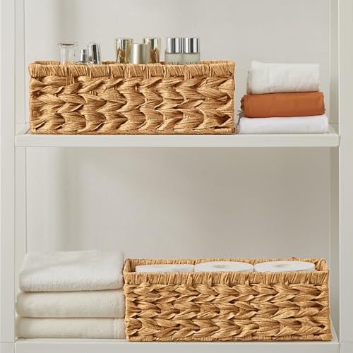 Vagusicc Wicker Storage Basket, Wicker Baskets with Handles, Toilet Paper Basket for Toilet Tank Top, Small Wicke Baskets for Organizing Shelves, 2-Pack