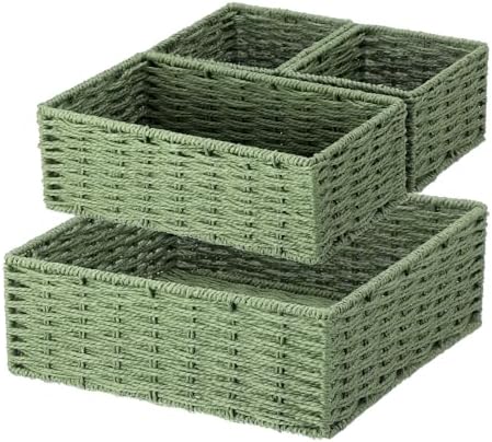 Set of 4 Sage Green Small Wicker Basket, Classic