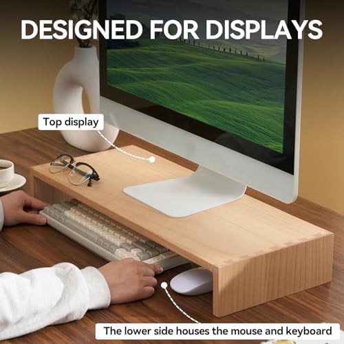 KIRIGEN Wood Monitor Stand Riser for Desk, 23.2 Inch, Natural 59-NA