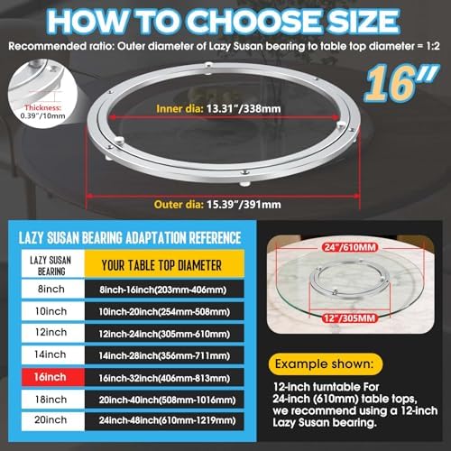 Lazy Susan Hardware 16 Inch Heavy Duty Turntable Bearing Swivel Base Kit