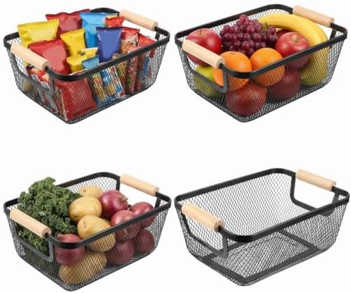 Ziliny 4 Pcs Mesh Wire Baskets for Organizing, Small, Black