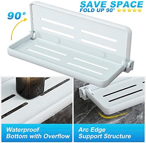 White Small Folding Wall Shelf, RV Aluminum Foldable Shelves, 90° Fold Up and Waterproof, Drop Down Floating Shelf for K