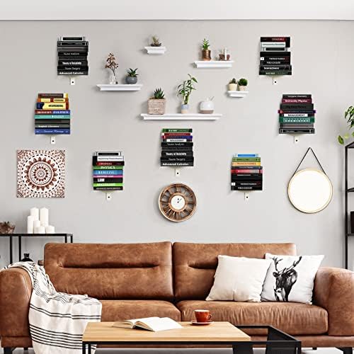 Floating Book Shelves for Wall, 8 Tier Invisible Floating Bookshelf, Vertical Spine Book Tower, Wall Mounted & Space Sav