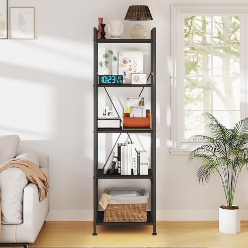 5 Tier Industrial Bookshelf, Storage Organizer, Dark Gray
