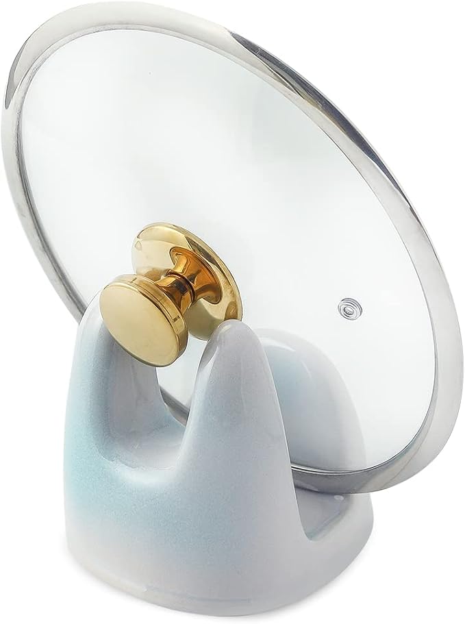 Nihow Ceramic Pot Lid Holder While Cooking for Kitchen Counter/Stove Top | Catch Water & Oil Drips,Stable & Secure,Heat Resistant,Easy to Clean & Dishwasher Safe,Space-Saving,Multi-Purpose Holder