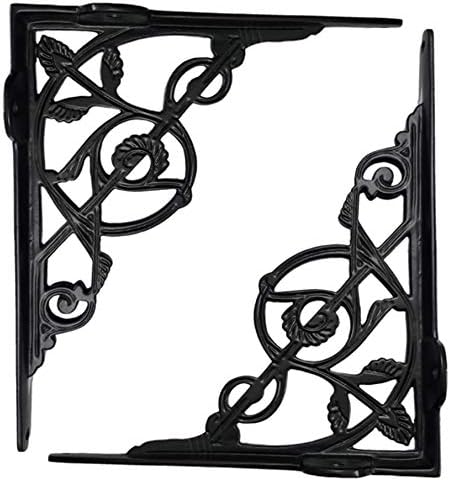 Adonai Hardware Hanameel Antique Iron Shelf Bracket (Supplied as 2 Pieces per Pack) - Black Powder Coated