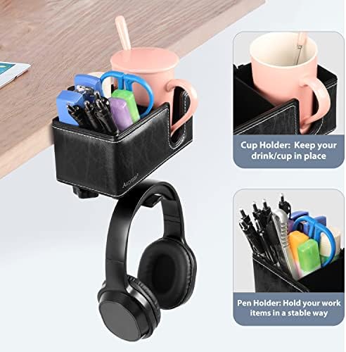 Under Desk Cup Holder Clamp on Cup Holder PU Leather Clip on Desk Organizer