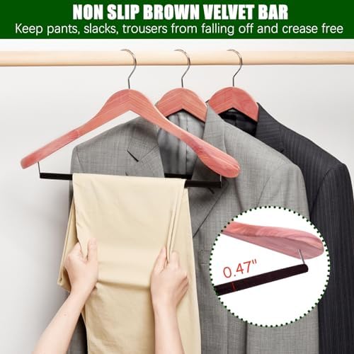 Amber Home 5 Pack Cedar Wood Suit Coat Hangers with Extra Wide Shoulder