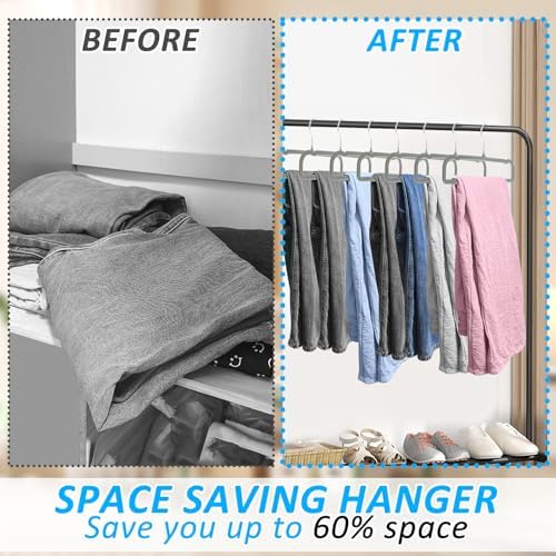 Pants Hangers Non Slip, 30 Pack Velvet Hanger for Closet with 30 Hooks, Strong Durable Space Saving Slim Pants Hanger, Ultra Thin & Space Saving Flocked Hangers for Pants/Shirts/Shorts/Bra (Grey)