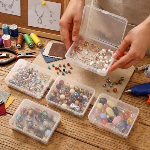 SATINIOR 300 Packs Clear Small Plastic Containers 4.45 X 3.3 X 1.18 Inches Transparent Storage Box with Hinged Lid in Bu