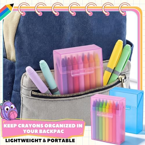 Clabby 2 Pcs Clear Plastic Crayon Boxes Hold 24 Count, Blue,Pink