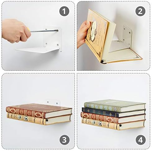 Jetec 3 Pack Invisible Bookshelf Wall Mounted Metal Heavy Duty, White