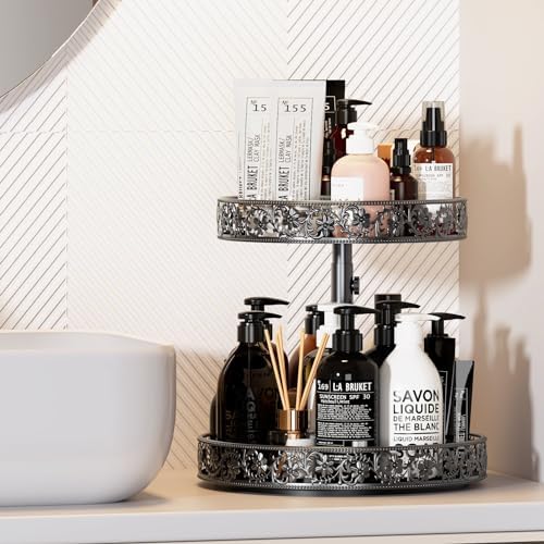 2 Tier Lazy Susan Organizer Turntable Height Adjustable, Black