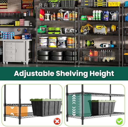 48" W Garage Shelving 1875LBS Heavy Duty Wire Shelving Unit, Metal 5-Tier Adjustable Steel Storage Rack with Liners, Sto