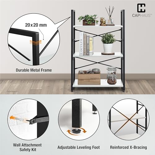 CAPHAUS 2 Tier Small Bookshelf, Bookcase Shelf Storage Organizer for Living Room, 24 Inch Width Free Standing Shelf, Ind