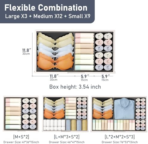 DIMJ Drawer Organizer Clothes Storage - 24 Pack Baby Dresser Organizer for Nursery, Foldable Closet Drawer Organizer Bins for Bedroom Organization, Fabric Storage Dividers for Socks, Underwears, Bras