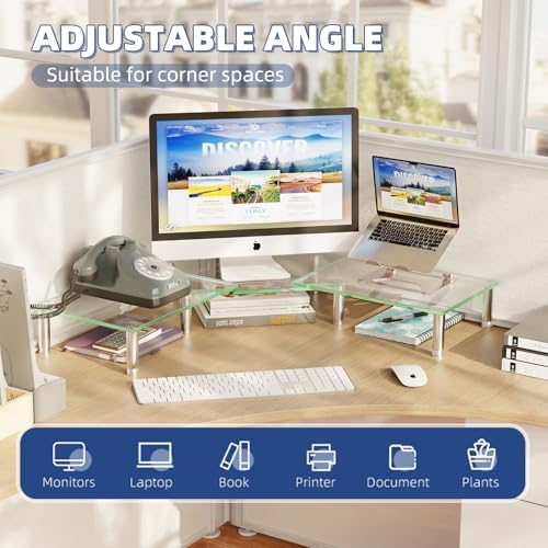Simple Trending Glass Dual Monitor Stand, Adjustable Length/Height, Clear