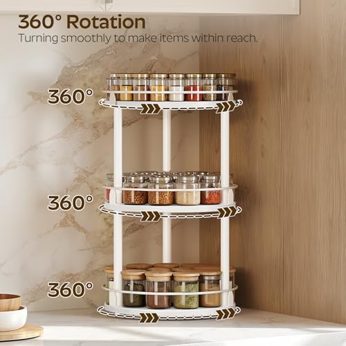 YATINEY Lazy Susan Organizer, Rotating Spice Rack, 3 Tier Spice Turntable Organizer, Industrial Turntable Spice Holder, 
