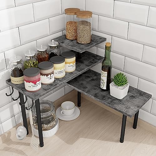 Homode Kitchen Countertop Organizer, 3 Tier Corner Shelf Bathroom Counter Organizer, Wooden Counter Shelf Stand Space Sa