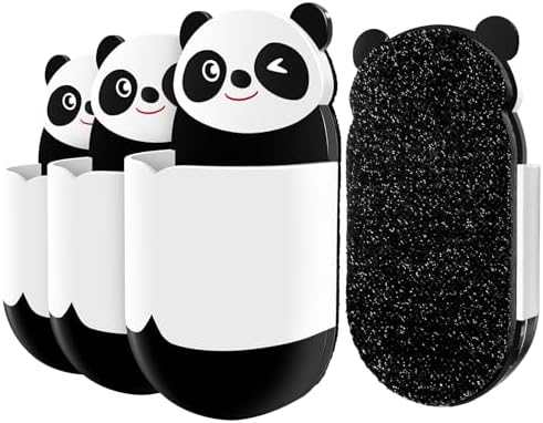 Cute Panda Magnetic Pen Holder, Strong Magnet for Glass Whiteboard, Refrigerator & Locker - 4 Pack Marker Organizer, Dry Erase Marker Holder for School, Home & Office (Black/White)