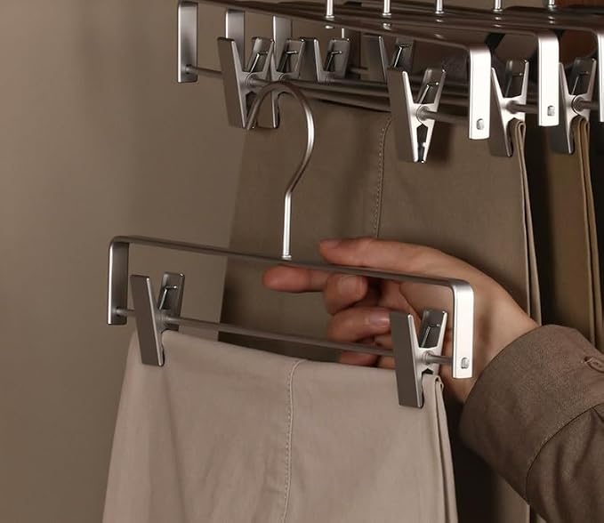 Premium Matte Silvery Aluminum Pants Clip Hanger 10 Pack, 12” Extra Smooth & Durable Metal Shirt Dress Aluminum Alloy Hanger,Clothing Support,Clothing Hang