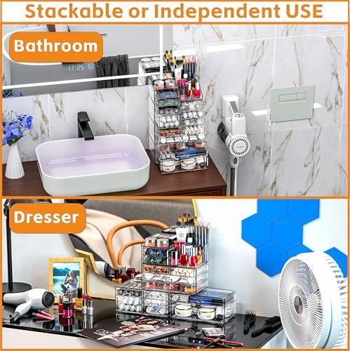 Cq acrylic Clear Make up Organizers for Vanity,Skincare Organizer With 13 Drawers for Dresser,Plastic Cute Desk Accessor