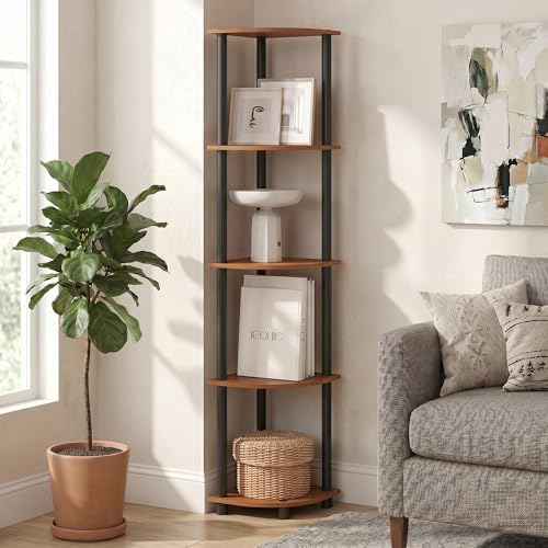 5-Tier Corner Bookshelf, Corner Shelf for Organization and Storage, Open Storage Shelves, Home Office, Living Room, Gara