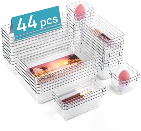 Vtopmart 44 PCS Clear Plastic Drawer Organizers Set, Vanity Organizer Trays