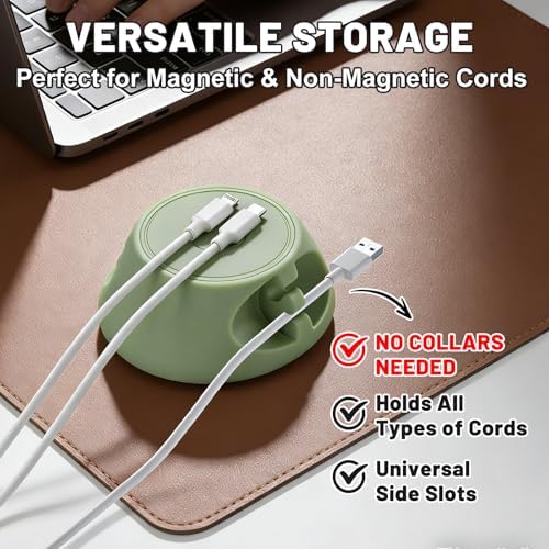SOOoEC [N52 Ultra-Strong Snap-On Magnetic Cord Holder, Weighted Desktop Cable Organizer, Premium Liquid Silicone, No Col