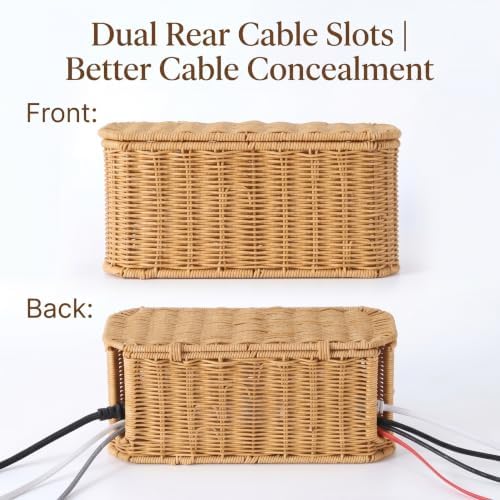 Rattan Cable Management Box, Cord Organizer to Hide Cords & Power Strip