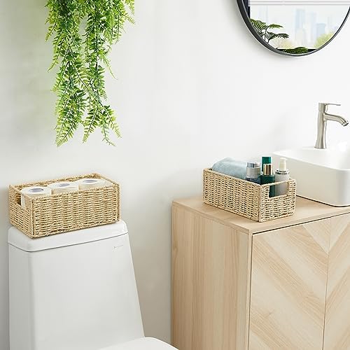 Vagusicc Wicker Storage Basket, Set of 2 Hand-Woven Paper Rope Wicker Basket, Small Storage Baskets for Organizing Toile