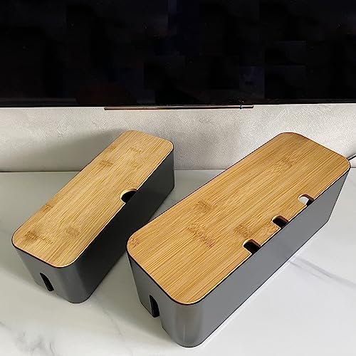 Cable Management Box with Bamboo Lid, Power Strip Organizer, Black 2PCS