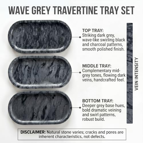 YKAJO Wave Grey Oval Marble Tray, 11.8x5.9 Vanity Perfume Organizer Dish